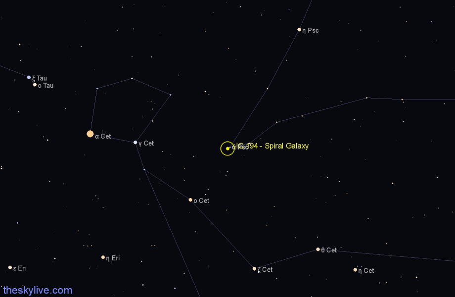 Finder chart IC 194 - Spiral Galaxy in Pisces star