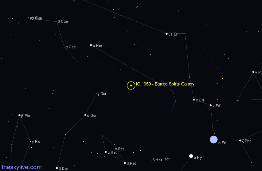 Finder chart IC 1959 - Barred Spiral Galaxy in Horologium star