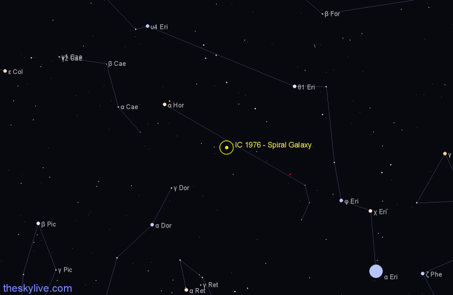 Finder chart IC 1976 - Spiral Galaxy in Horologium star