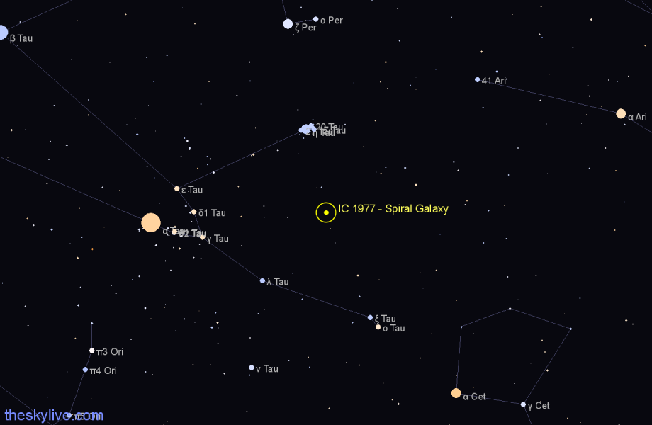 Finder chart IC 1977 - Spiral Galaxy in Taurus star