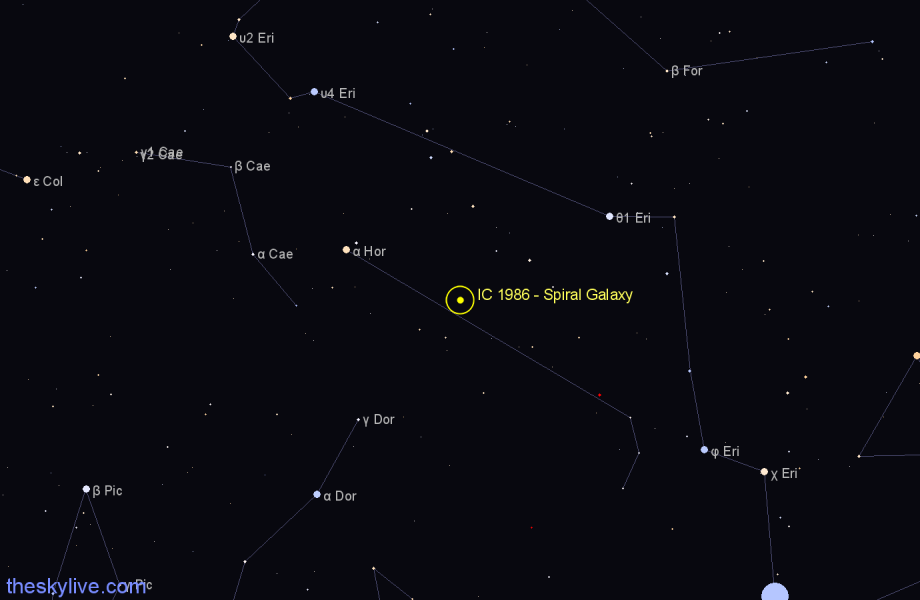Finder chart IC 1986 - Spiral Galaxy in Horologium star