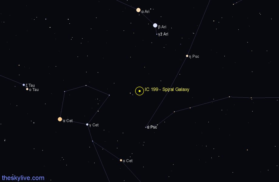 Finder chart IC 199 - Spiral Galaxy in Cetus star