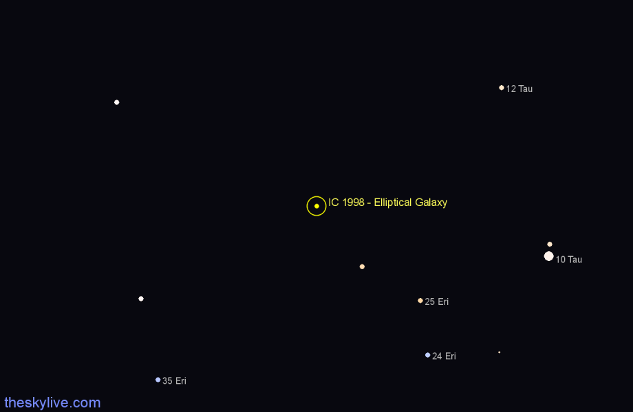 Finder chart IC 1998 - Elliptical Galaxy in Taurus star