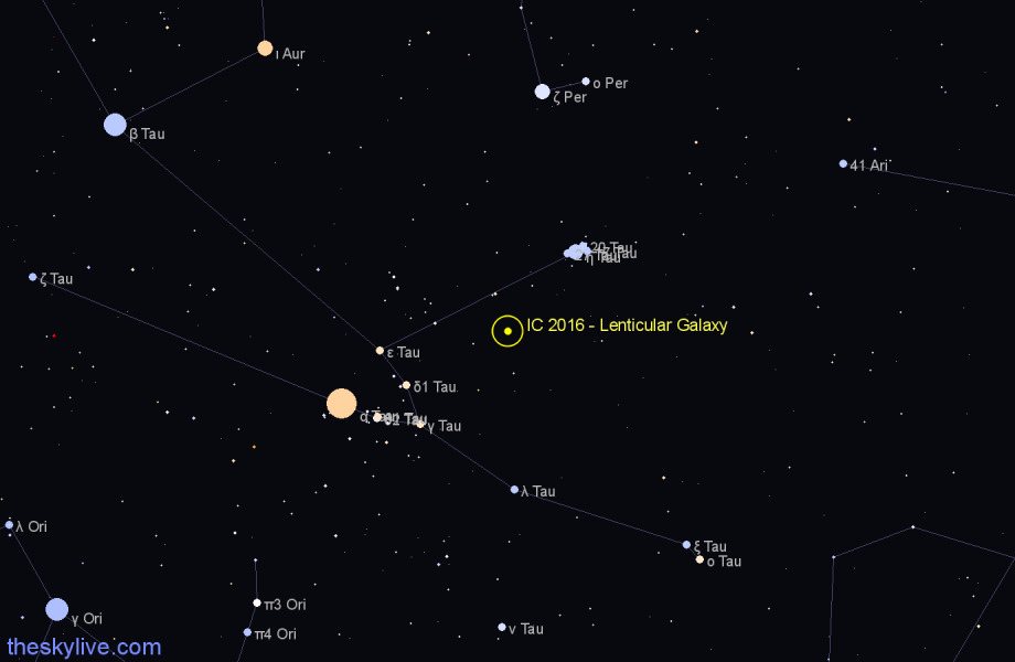 Finder chart IC 2016 - Lenticular Galaxy in Taurus star