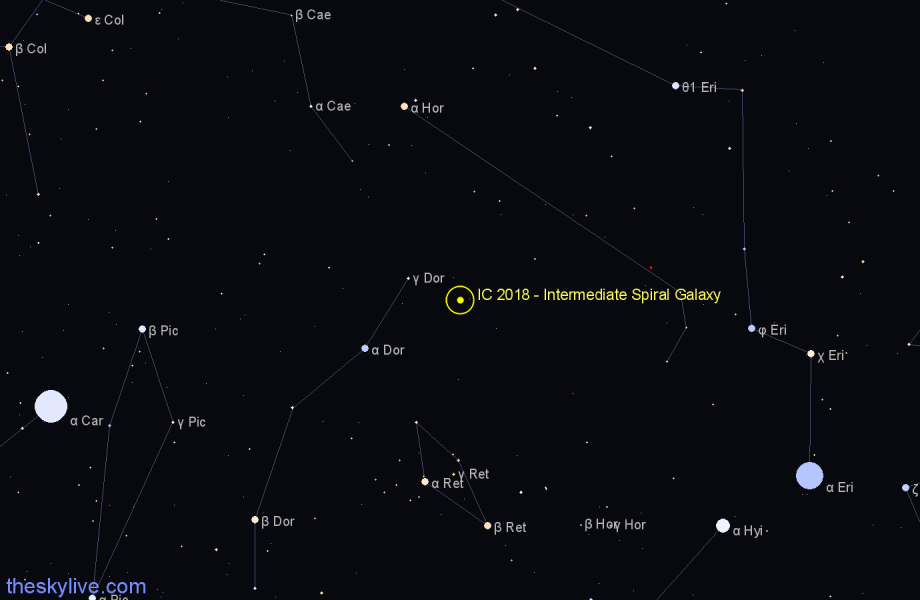 Finder chart IC 2018 - Intermediate Spiral Galaxy in Dorado star