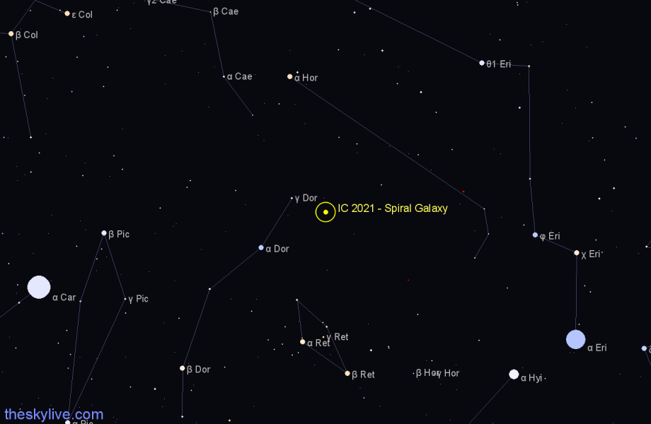 Finder chart IC 2021 - Spiral Galaxy in Dorado star