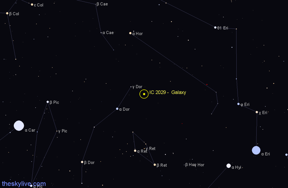 Finder chart IC 2029 -  Galaxy in Dorado star