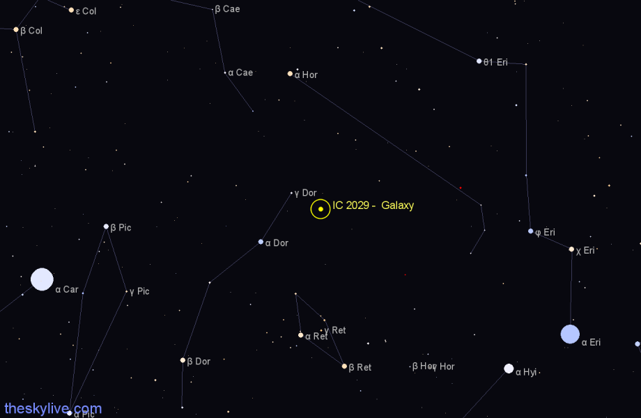 Finder chart IC 2029 - Galaxy in Dorado star