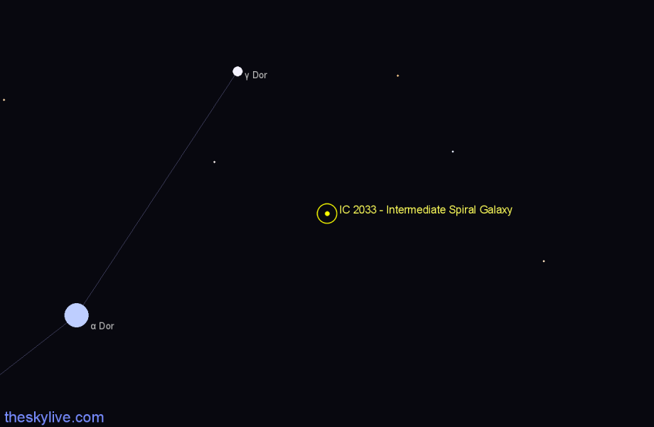 Finder chart IC 2033 - Intermediate Spiral Galaxy in Dorado star