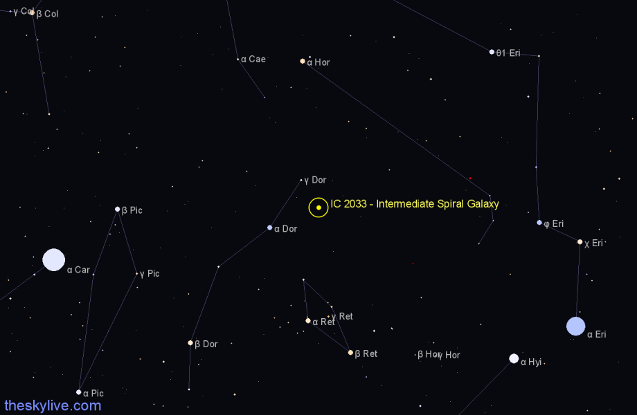 Finder chart IC 2033 - Intermediate Spiral Galaxy in Dorado star