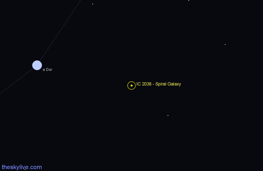 Finder chart IC 2038 - Spiral Galaxy in Dorado star