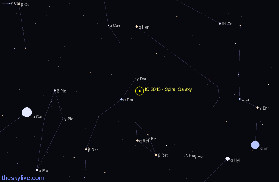 Finder chart IC 2043 - Spiral Galaxy in Dorado star