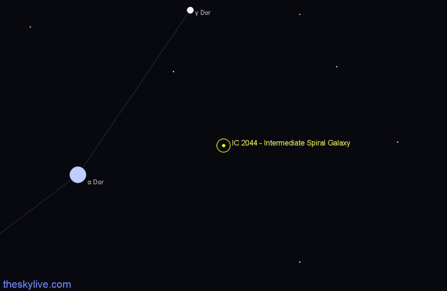 Finder chart IC 2044 - Intermediate Spiral Galaxy in Dorado star