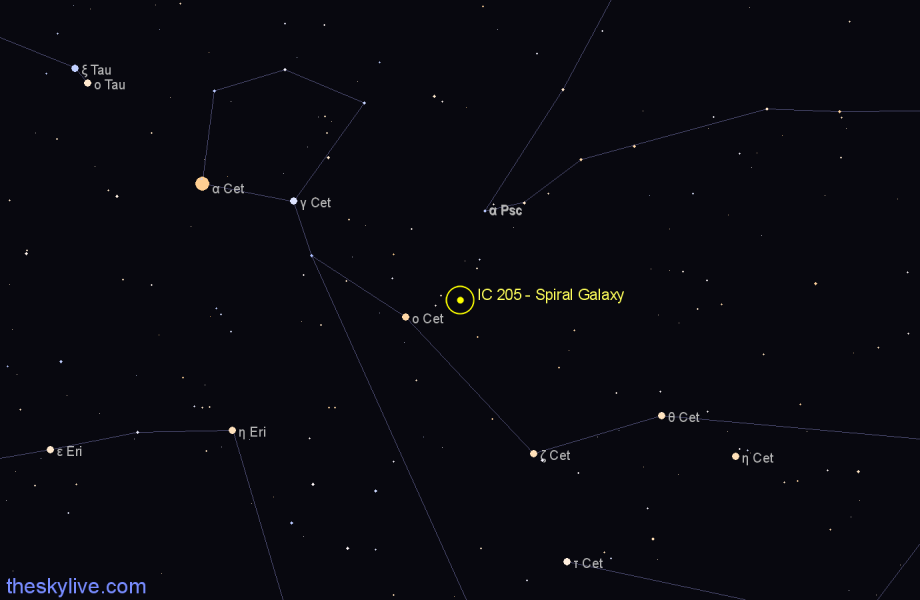 Finder chart IC 205 - Spiral Galaxy in Cetus star