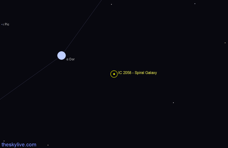Finder chart IC 2058 - Spiral Galaxy in Dorado star