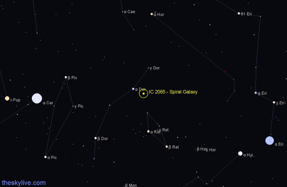 Finder chart IC 2065 - Spiral Galaxy in Dorado star