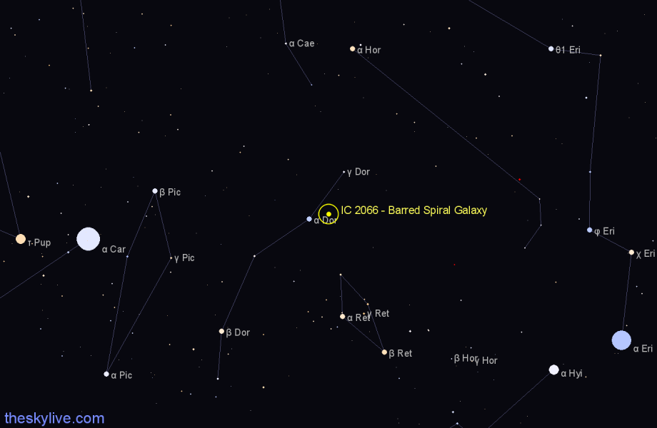Finder chart IC 2066 - Barred Spiral Galaxy in Dorado star