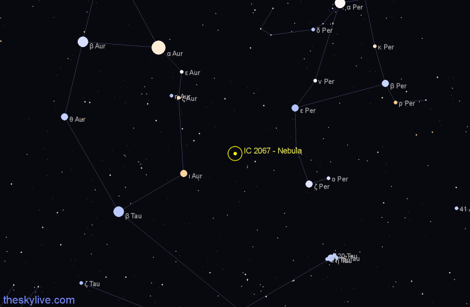 Finder chart IC 2067 - Nebula in Perseus star