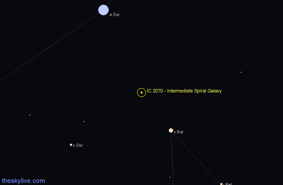 Finder chart IC 2070 - Intermediate Spiral Galaxy in Dorado star