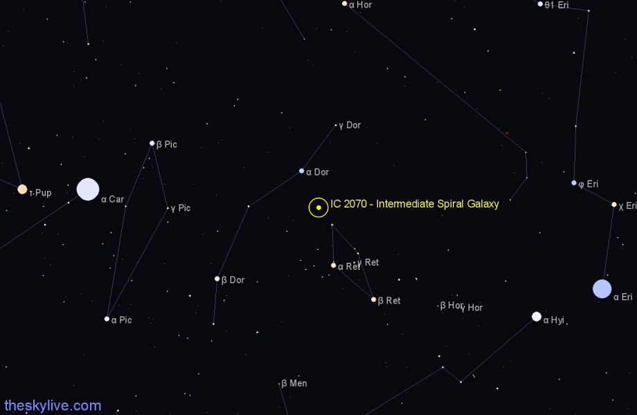 Finder chart IC 2070 - Intermediate Spiral Galaxy in Dorado star
