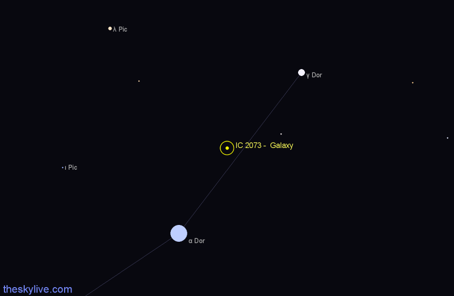 Finder chart IC 2073 - Galaxy in Dorado star