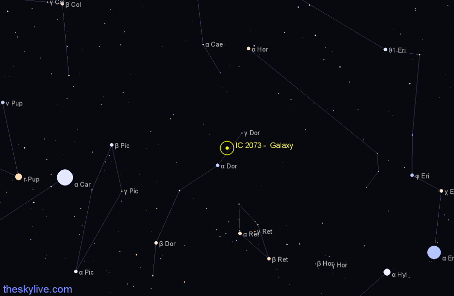 Finder chart IC 2073 - Galaxy in Dorado star