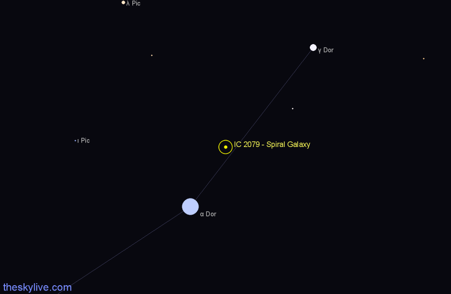 Finder chart IC 2079 - Spiral Galaxy in Dorado star