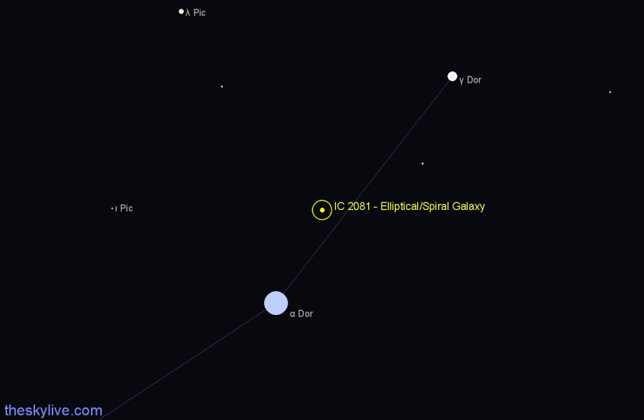 Finder chart IC 2081 - Elliptical/Spiral Galaxy in Dorado star