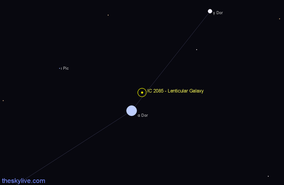 Finder chart IC 2085 - Lenticular Galaxy in Dorado star
