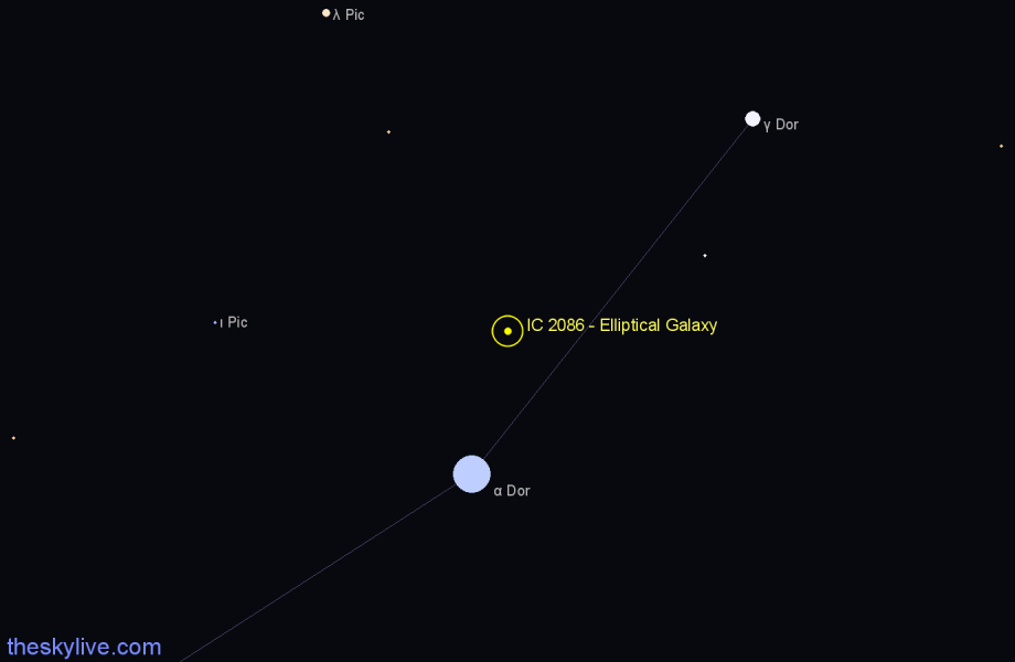 Finder chart IC 2086 - Elliptical Galaxy in Dorado star