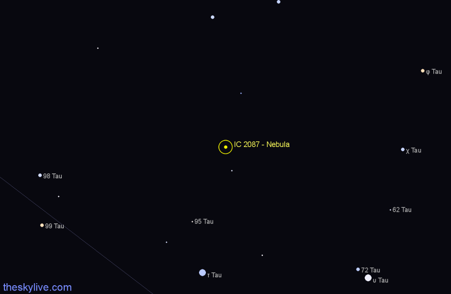 Finder chart IC 2087 - Nebula in Taurus star