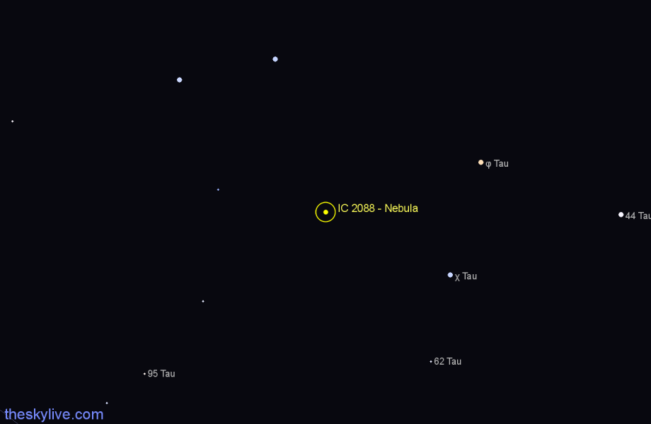 Finder chart IC 2088 - Nebula in Taurus star