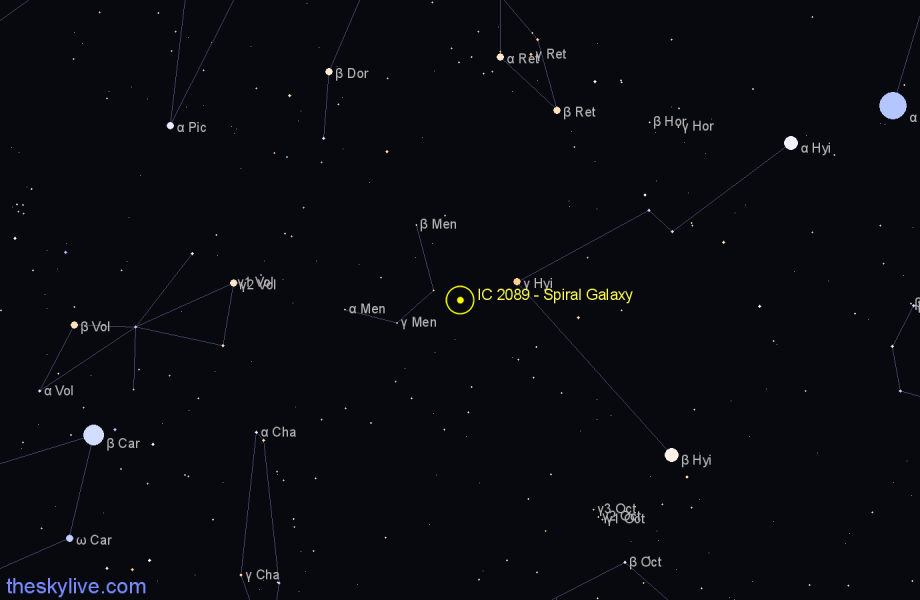 Finder chart IC 2089 - Spiral Galaxy in Mensa star