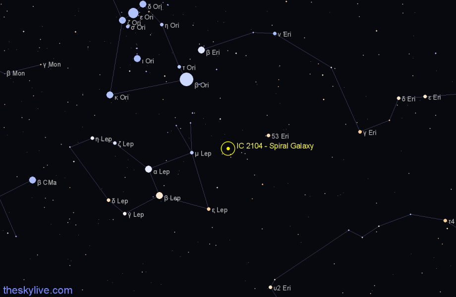 Finder chart IC 2104 - Spiral Galaxy in Lepus star