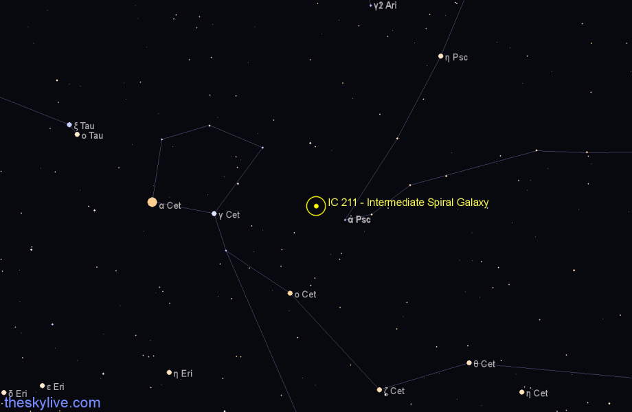 Finder chart IC 211 - Intermediate Spiral Galaxy in Cetus star