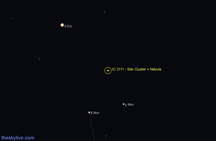 Finder chart IC 2111 - Star Cluster + Nebula in Dorado star