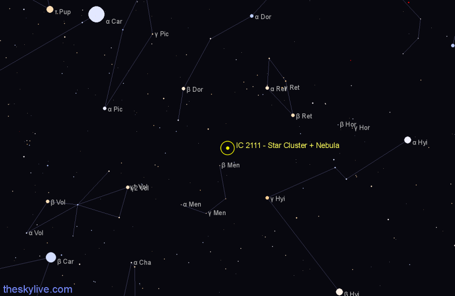 Finder chart IC 2111 - Star Cluster + Nebula in Dorado star