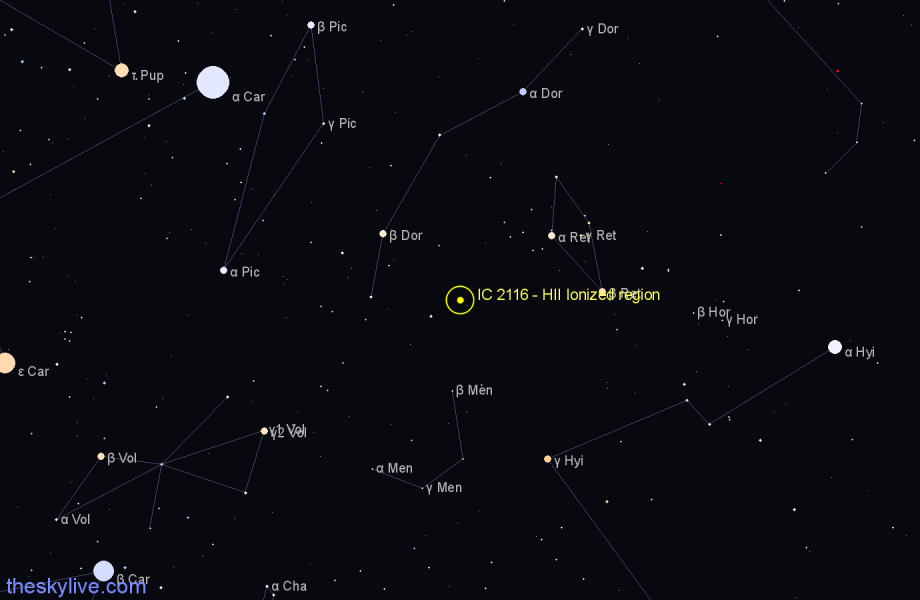 Finder chart IC 2116 - HII Ionized region in Dorado star