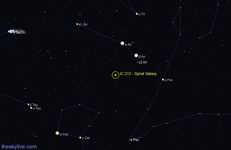 Finder chart IC 212 - Spiral Galaxy in Aries star
