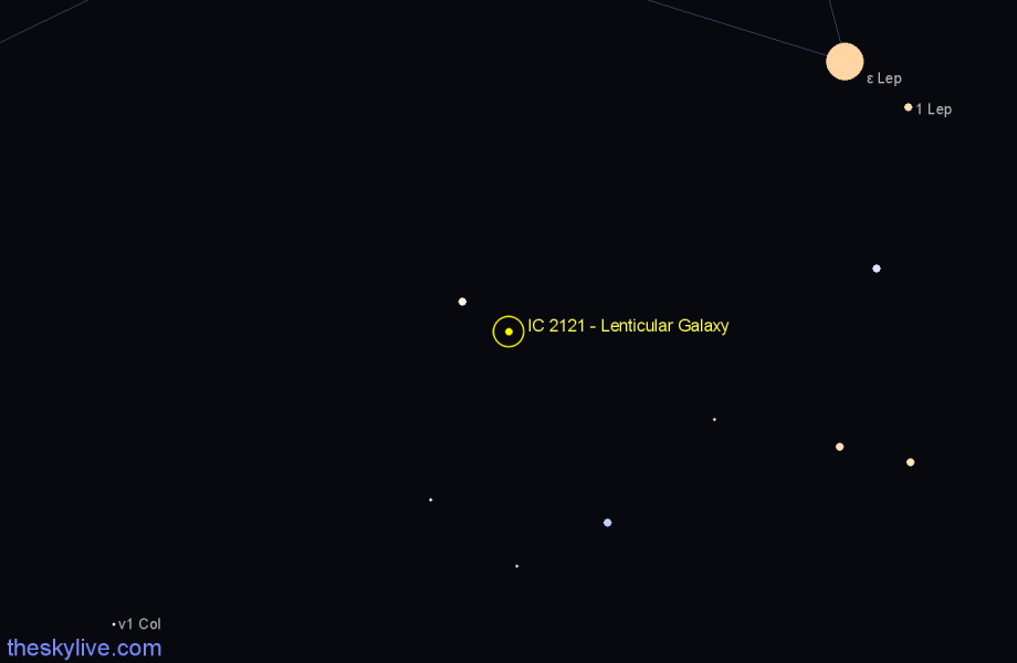 Finder chart IC 2121 - Lenticular Galaxy in Lepus star