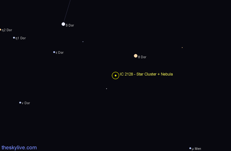 Finder chart IC 2128 - Star Cluster + Nebula in Dorado star