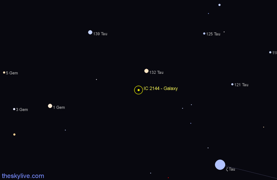 Finder chart IC 2144 - Galaxy in Taurus star