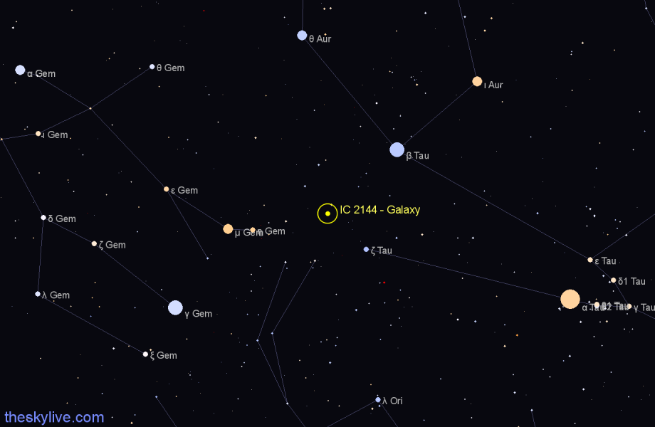 Finder chart IC 2144 - Galaxy in Taurus star