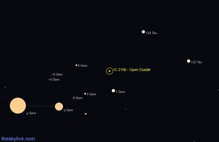Finder chart IC 2156 - Open Cluster in Gemini star