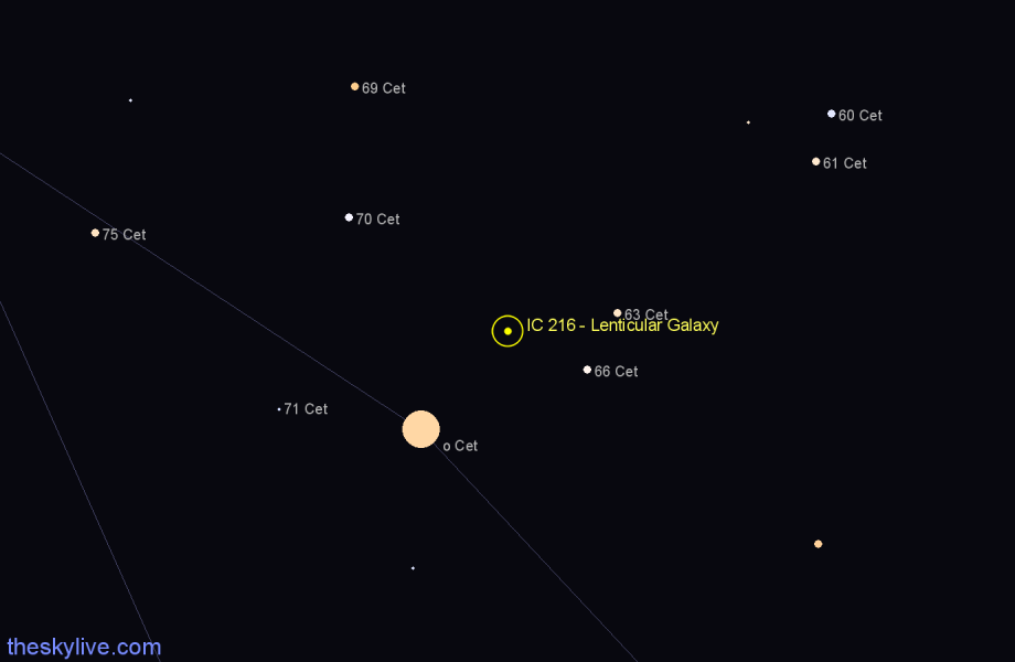 Finder chart IC 216 - Lenticular Galaxy in Cetus star