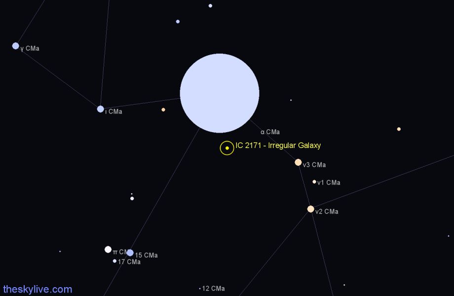 Finder chart IC 2171 - Irregular Galaxy in Canis Major star