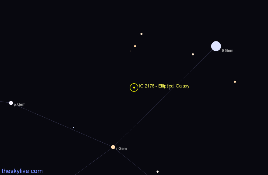Finder chart IC 2176 - Elliptical Galaxy in Gemini star