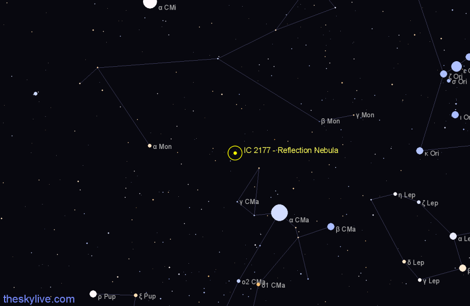 Finder chart IC 2177 - Reflection Nebula in Monoceros star