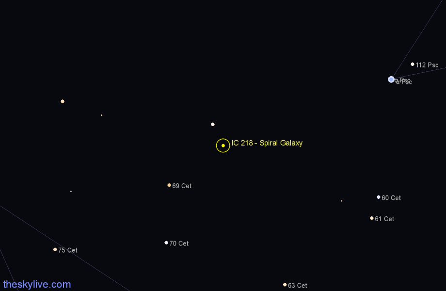 Finder chart IC 218 - Spiral Galaxy in Cetus star