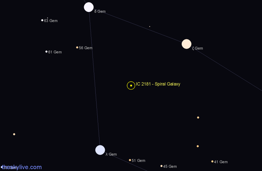 Finder chart IC 2181 - Spiral Galaxy in Gemini star